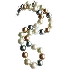 Tri color white golden gray faux Tahitian Pearl choker necklace NEW